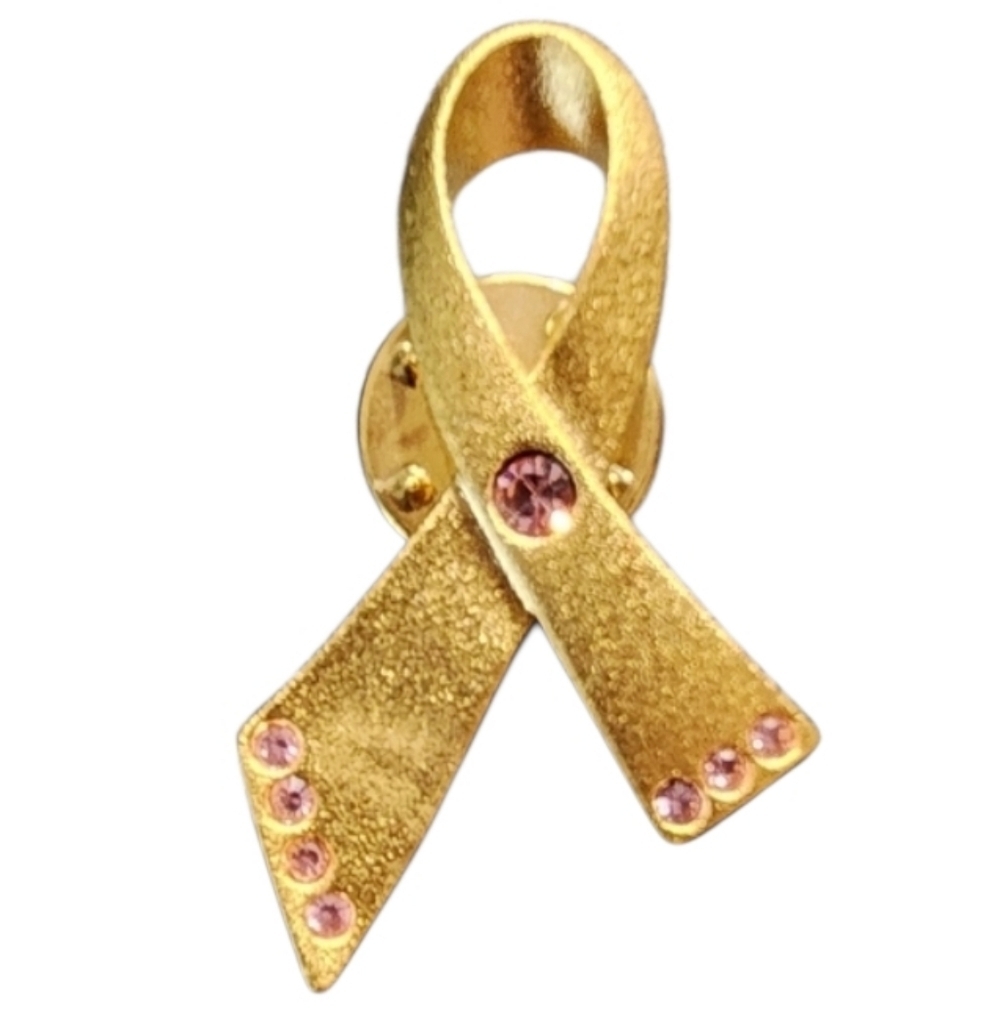 Avon Goldtone Breast Cancer Awareness Ribbon Brooch with Pink Accents